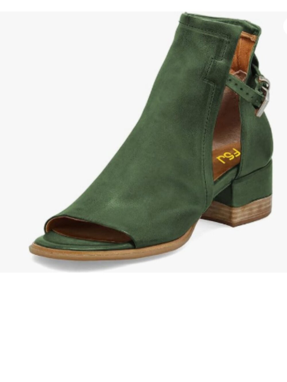 FSJ Green Peep Open Toe Cut Out Buckle Ankle Bootie Block Low Heeled Sandals
